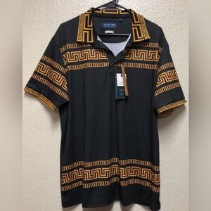 Above Man NW.T. Black and Gold Patterned Polo Collection Shirt.Size XXL Slim Fit